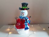 Milý snehuliak, svietnik, vianočná kovová dekorácia, 32x17x9 cm
